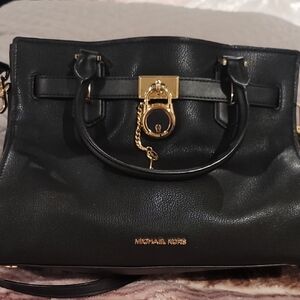 Michael Kors Black Satchel with Gold Lock Detail